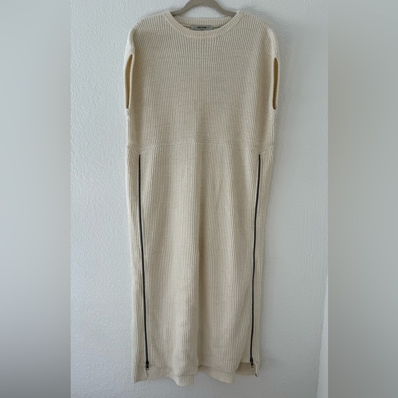 One Teaspoon Ribbed Knit Ivory Cap sleeves Dress Side zipper Slits Size Small - Picture 3 of 8